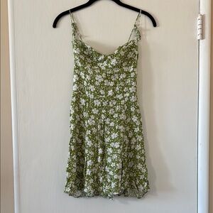 Reformation Green Floral Spaghetti Strap Dress